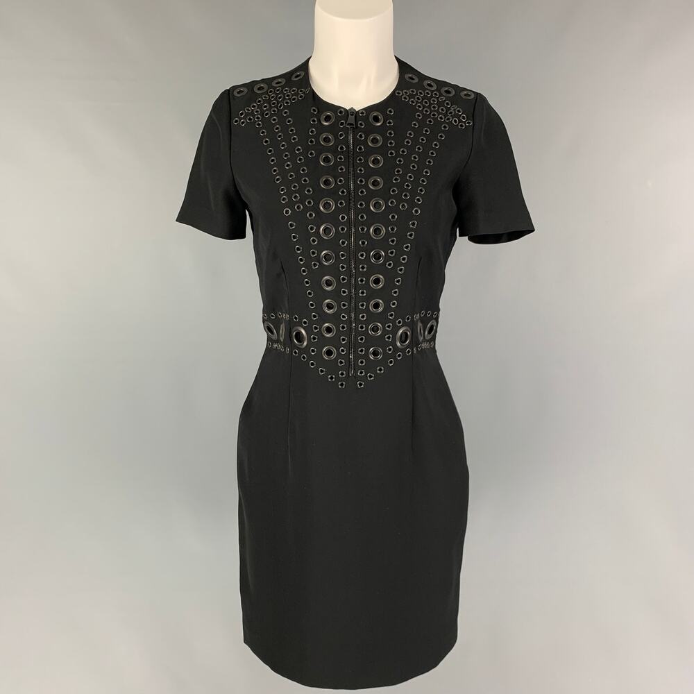 GIVENCHY Size 4 Black Gunmetal Polyester Short Sleeve Dress